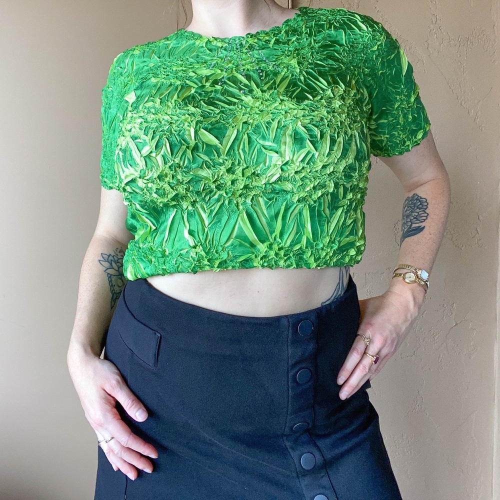 SOLD • ORIGAMI MAGIC SCARF • Lime Green T-Shirt